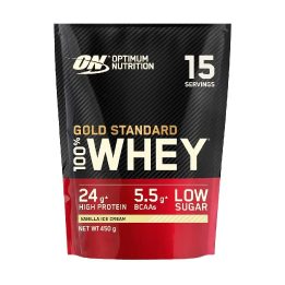 Išrūgų baltymų milteliai Optimum Nutrition Gold Standard 100% Whey 450 g, vanilinių ledų skonio
