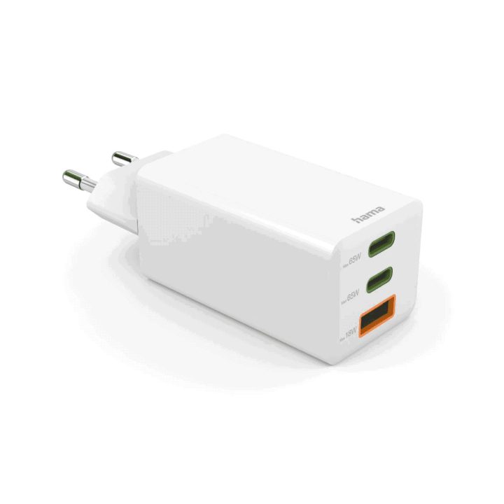 Hama 00201996 GaN įkroviklis, 2x USB-C ir 1x USB-A, 65 W, baltas
