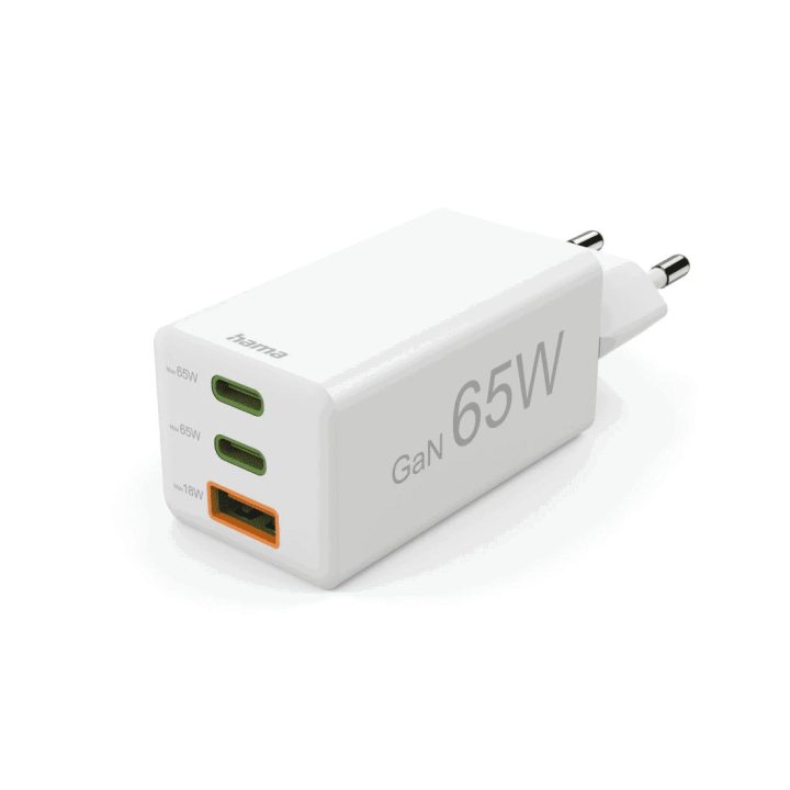 Hama 00201996 GaN įkroviklis, 2x USB-C ir 1x USB-A, 65 W, baltas
