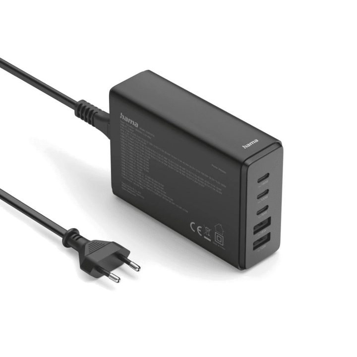 Hama 00201978 įkrovimo stotelė su 3 USB-C ir 2 USB-A, 140 W, juoda
