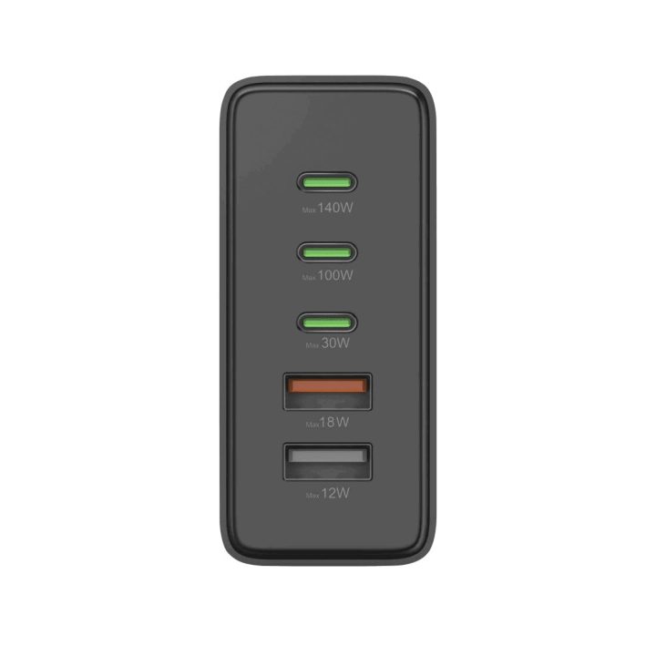 Hama 00201978 įkrovimo stotelė su 3 USB-C ir 2 USB-A, 140 W, juoda