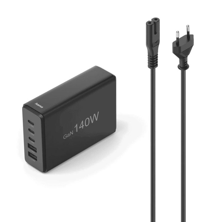 Hama 00201978 įkrovimo stotelė su 3 USB-C ir 2 USB-A, 140 W, juoda