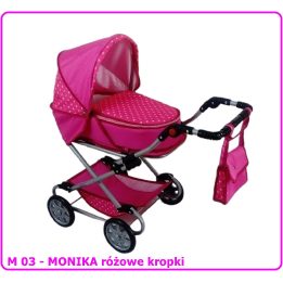 Lėlių vežimėlis MONIKA M03, rožinis su taškais