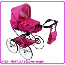Lėlių vežimėlis NATALIA RETRO N03, rožiniai taškeliai
