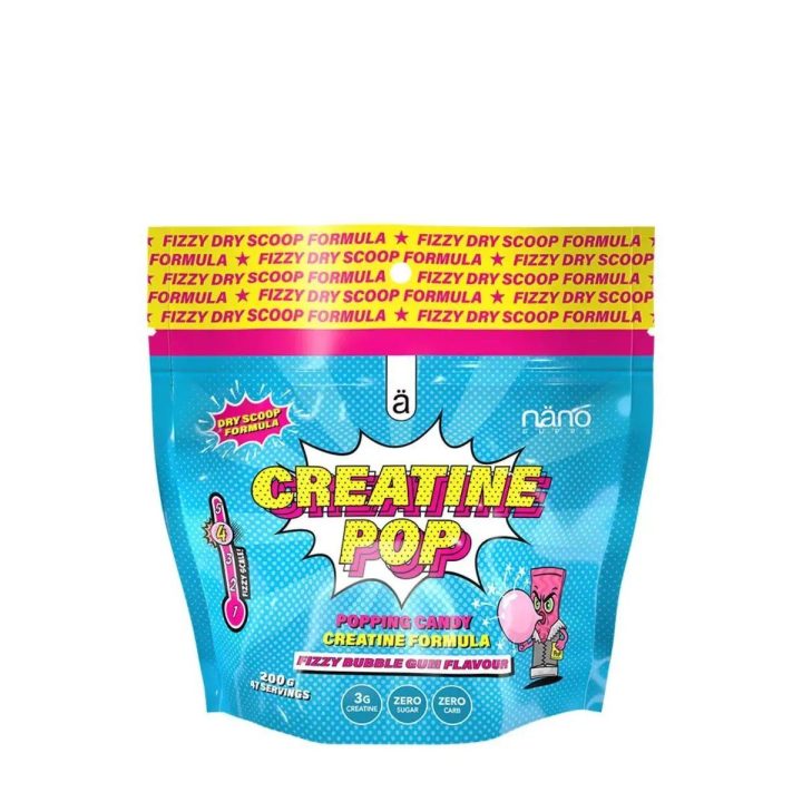 Kreatino monohidrato milteliai Nanosupps Creatine Pop 200 g, „Fizzy Bubble Gum“ skonio