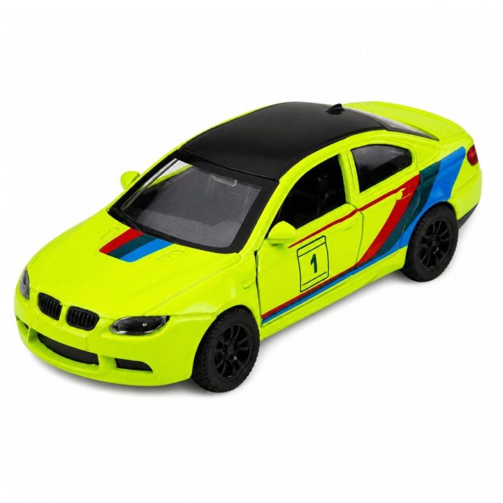 Geltonas metalinis sportinis automobilis su atsidarančiomis durimis, 1:32