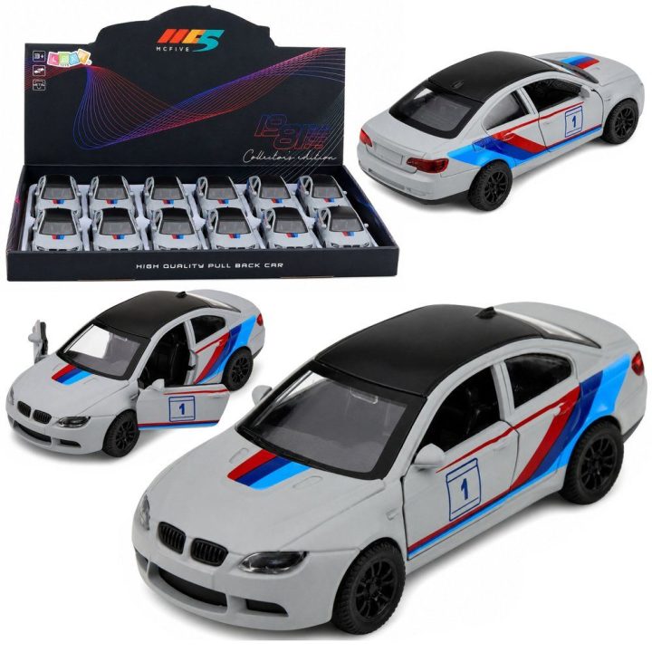 Žaislinis metalinis sportinis automobilis su atsidarančiomis durimis, 1:32, pilkas