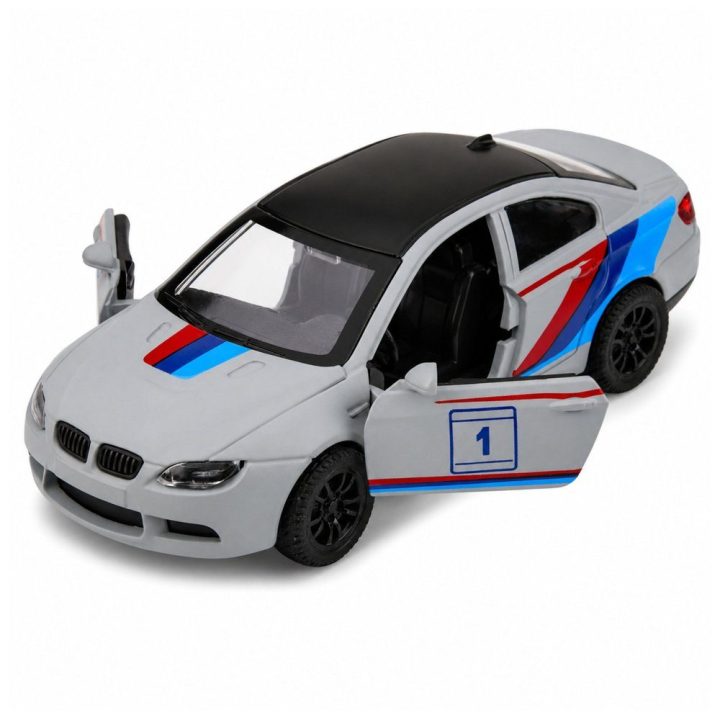 Žaislinis metalinis sportinis automobilis su atsidarančiomis durimis, 1:32, pilkas