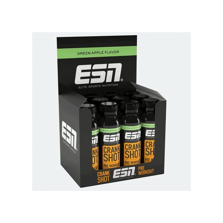 Pre-workout shot ESN Crank Shot 12 × 95 ml, žaliųjų obuolių skonio