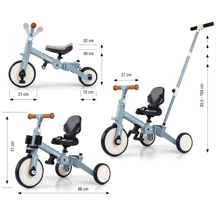 5 viename vaikiškas dviratukas „Milly Mally Optimus Max“, denim