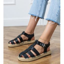 Moteriški juodi espadrilės sandalai su uždaru priekiu