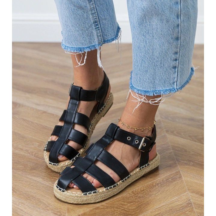 Moteriški juodi espadrilės sandalai su uždaru priekiu