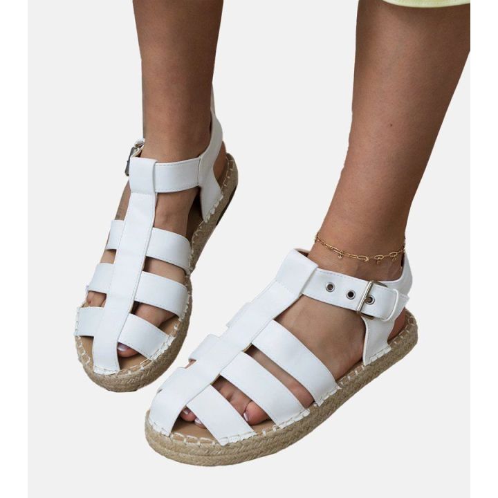 Uždari baltos spalvos moteriški espadrilės tipo sandalai