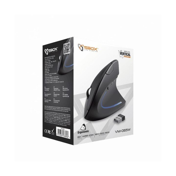 Sbox VM-065W vertikali belaidė pelė, juoda