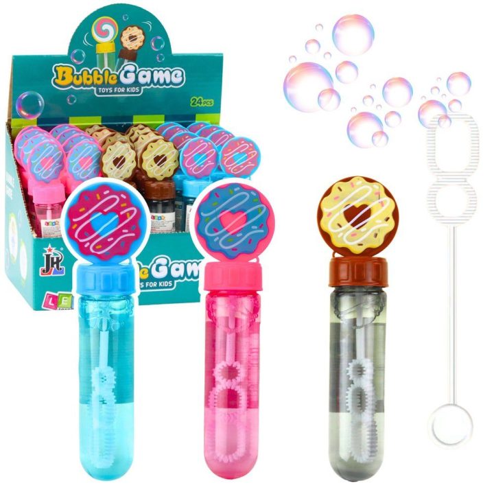 Rožinis „Donut“ muilo burbulų rinkinys su 3 skylučių lazdele, 30 ml