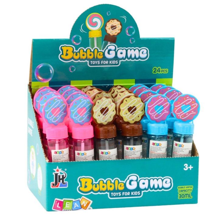 Rožinis „Donut“ muilo burbulų rinkinys su 3 skylučių lazdele, 30 ml