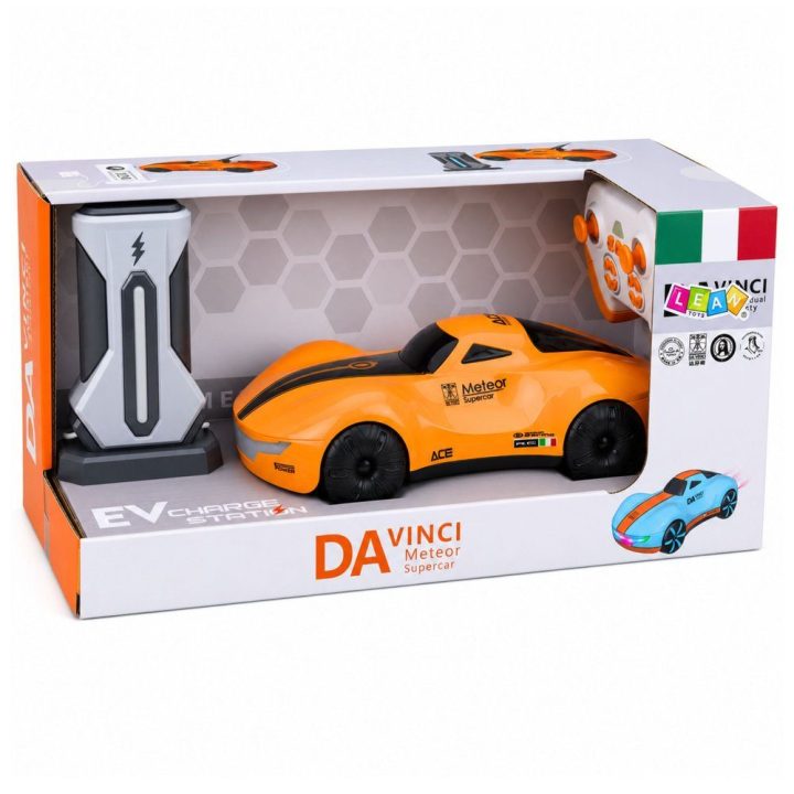 Oranžinis nuotoliniu būdu valdomas RC automobilis su šviesomis ir dūmų efektu