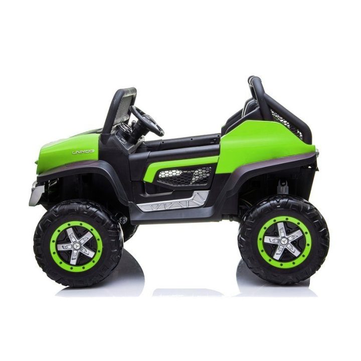 Žalias akumuliatorinis automobilis Mercedes Unimog vaikams