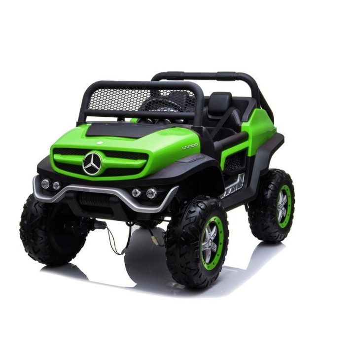 Žalias akumuliatorinis automobilis Mercedes Unimog vaikams