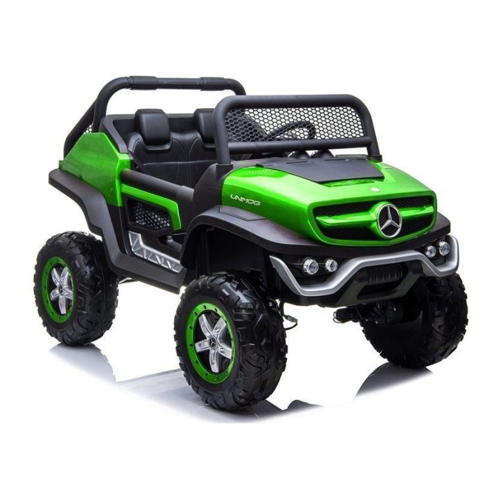 Žalias akumuliatorinis automobilis Mercedes Unimog vaikams