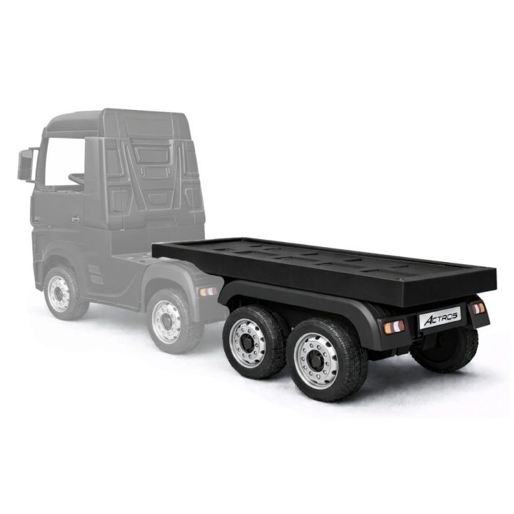 Juodas žaislinis Mercedes Scania Actros puspriekabės platformos vilkikas LEAN Toys