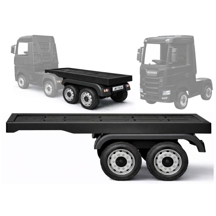 Juodas žaislinis Mercedes Scania Actros puspriekabės platformos vilkikas LEAN Toys