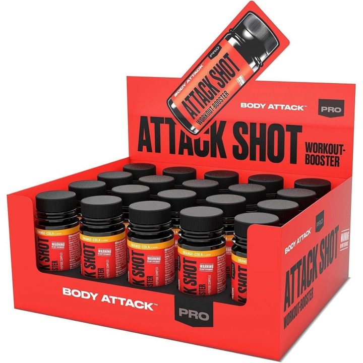 Pre-workout shot Body Attack Attack Shot 20 × 60 ml, greipfrutų skonio