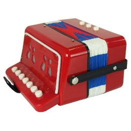 Raudonas žaislinis akordeonas mažiesiems muzikantams