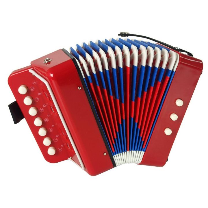 Raudonas žaislinis akordeonas mažiesiems muzikantams