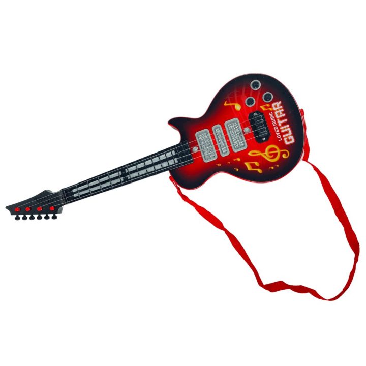 Raudona muzikinė elektrinė gitara vaikams su LED šviesomis