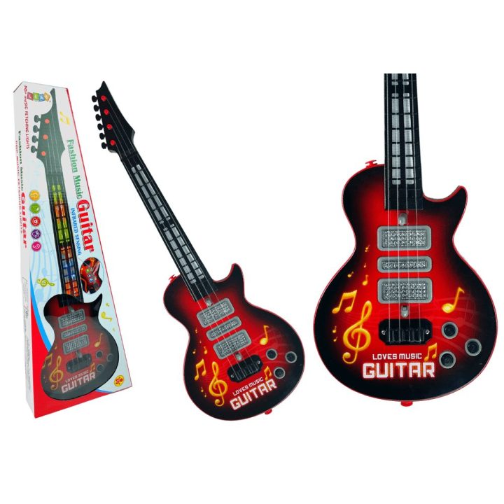 Raudona muzikinė elektrinė gitara vaikams su LED šviesomis