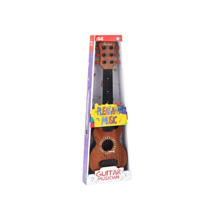 Vaikiška medinė žaislinė gitara su metalinėmis stygomis, ruda