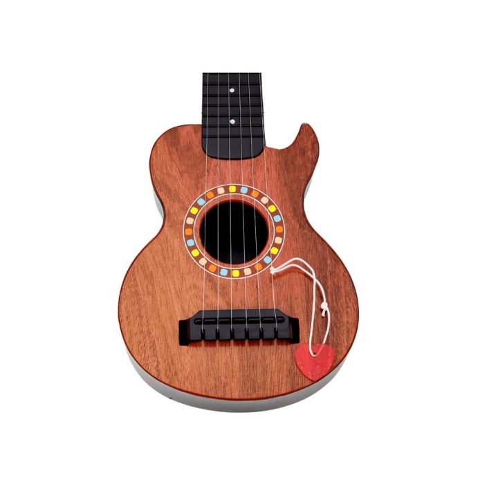 Vaikiška medinė žaislinė gitara su metalinėmis stygomis, ruda