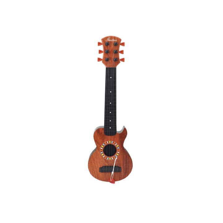 Vaikiška medinė žaislinė gitara su metalinėmis stygomis, ruda