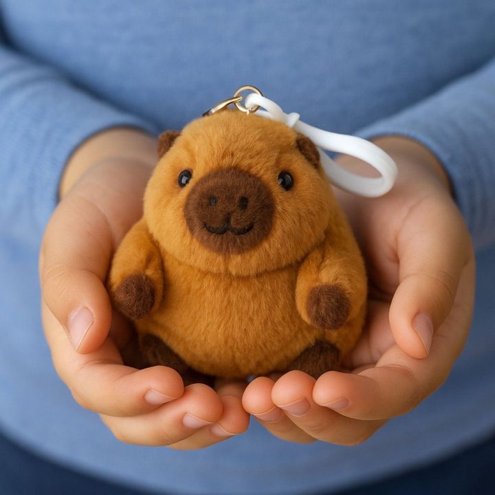 Pliušinis kapibaros raktų pakabukas su besisukančia uodega 9 × 8 cm