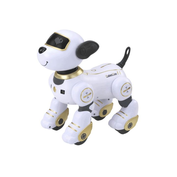 Interaktyvus robotas šuo su nuotolinio valdymo pultu, auksinis