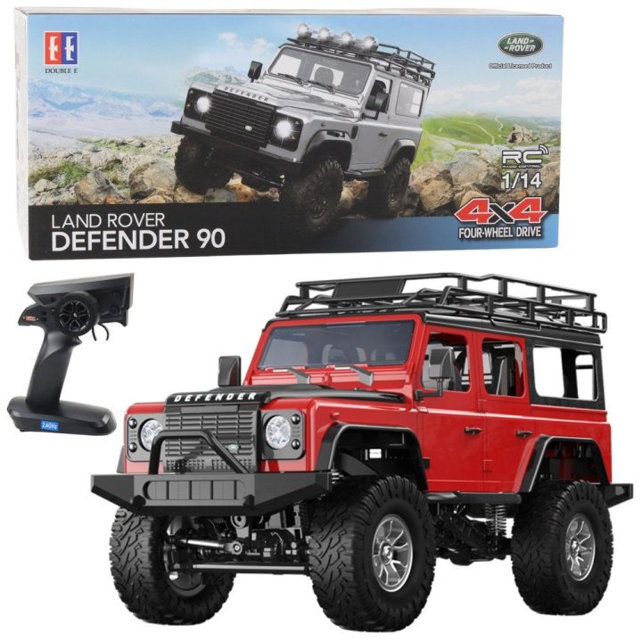 Nuotoliniu būdu valdomas visureigis Land Rover Defender 90, raudonas, 1:14