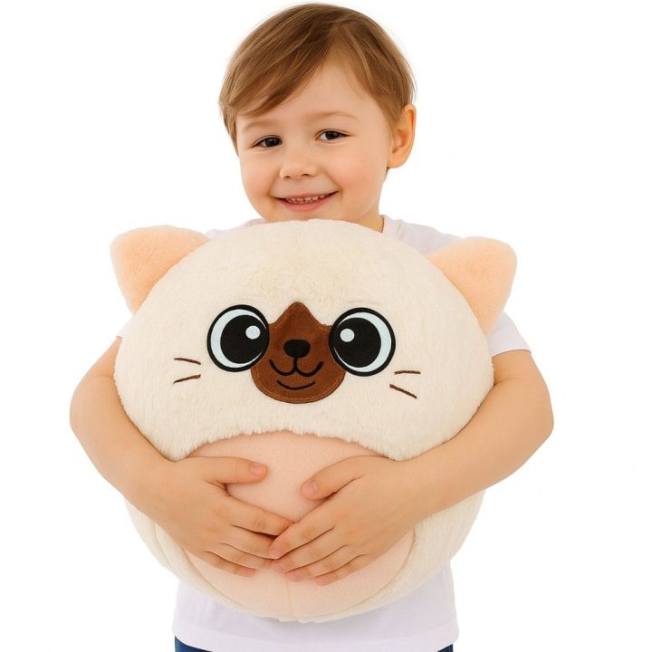 Baltas minkštas šokinėjantis kačiukas su pompa, 50 cm