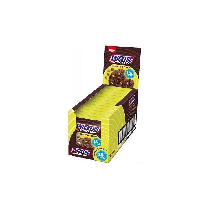 Baltyminis sausainis Snickers High Protein Cookie 12 × 60 g, šokolado ir žemės riešutų skonio