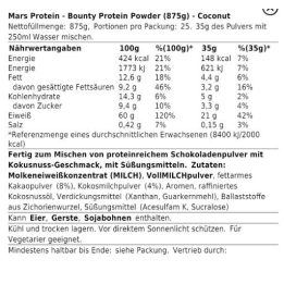 Baltymų milteliai Mars Bounty 875 g, kokoso skonio