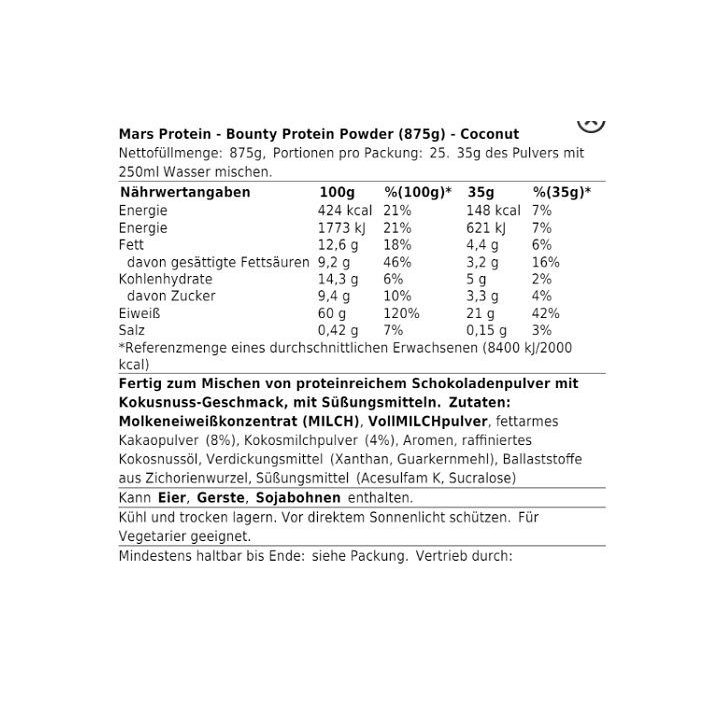 Baltymų milteliai Mars Bounty 875 g, kokoso skonio
