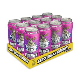 Amino rūgščių gėrimas Muscle Moose Juice Energy Drink Zero Sugar 12 × 440 ml, uogų skonio