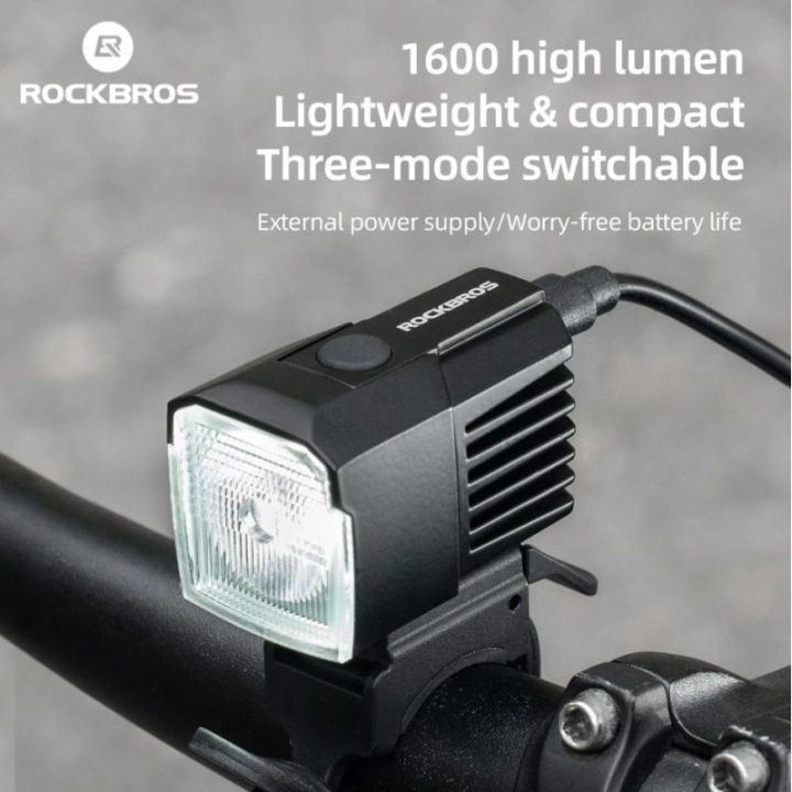 RockBros priekinė dviračio lempa 1600 lm juoda