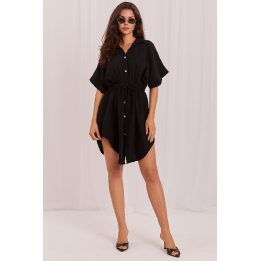 Juoda muslino suknelė su diržu Italy Moda