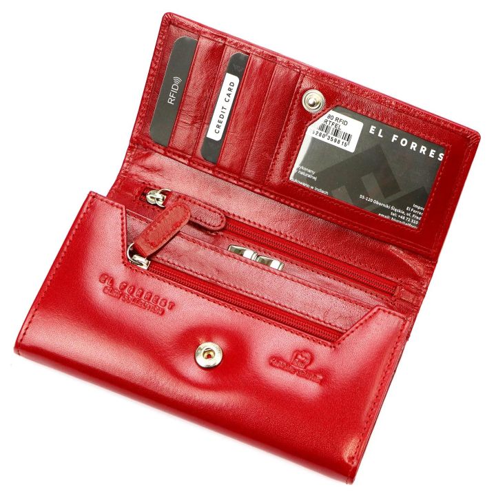 Raudona moteriška odinė piniginė EL FORREST