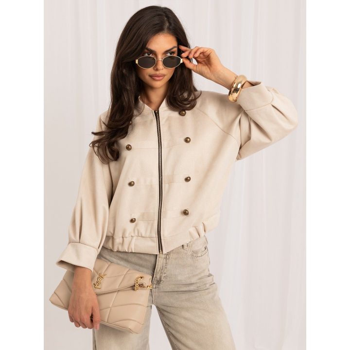 Šviesiai smėlio striukė su užtrauktuku ir sagomis