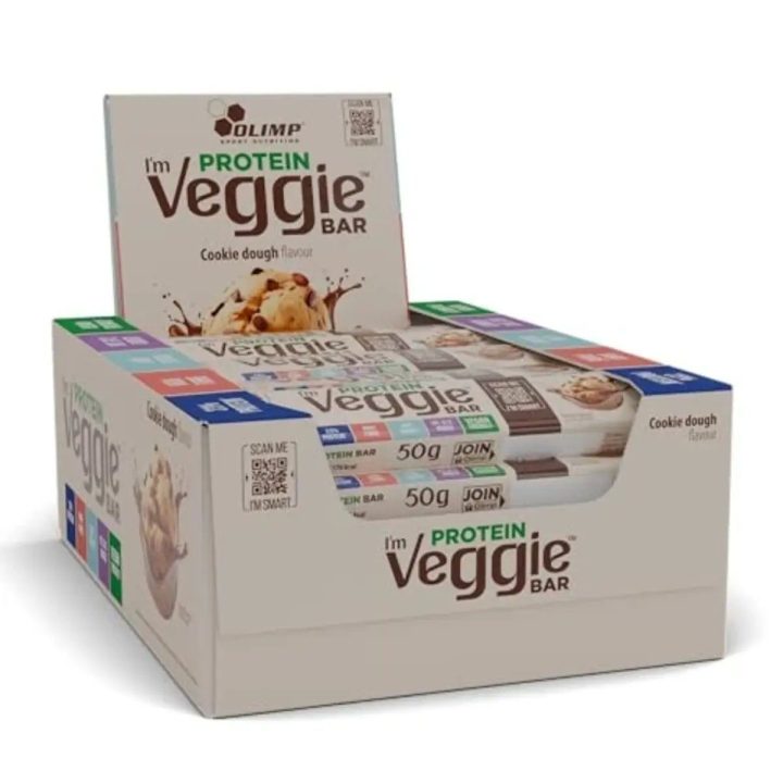 Augalinis baltyminis batonėlis Olimp I'm Veggie 25 × 50 g, sausainių tešlos skonio