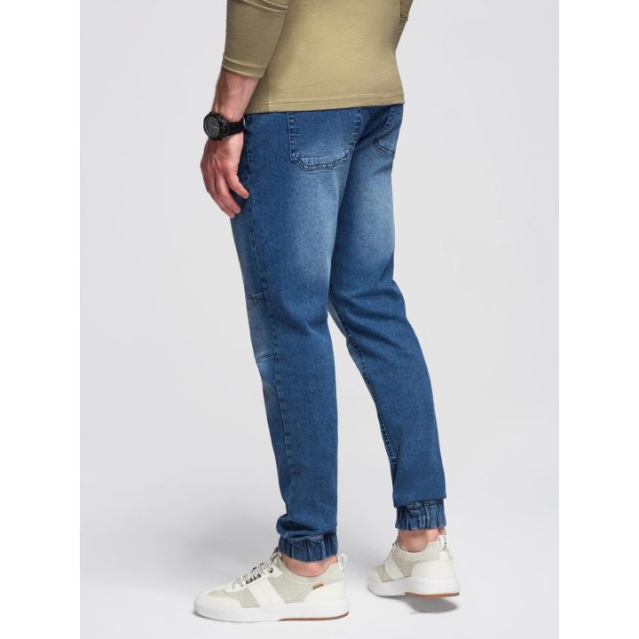 Vyriškos mėlynos jogger tipo kelnės su washed efektu