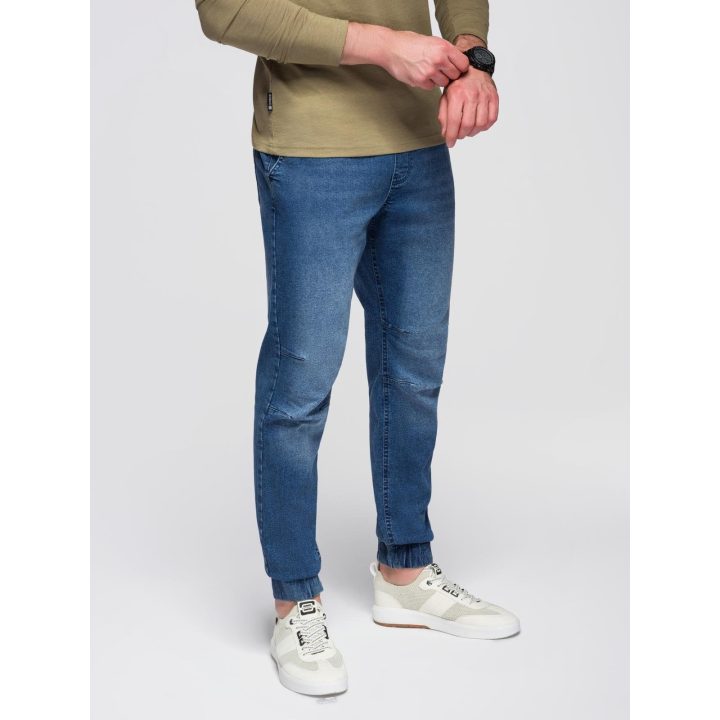 Vyriškos mėlynos jogger tipo kelnės su washed efektu