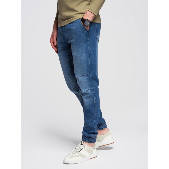 Vyriškos mėlynos jogger tipo kelnės su washed efektu